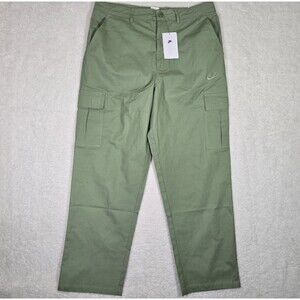 Nike Club Mens 34x30 Standard Fit Oil Green Cargo Pants FZ5765-386 Stretch